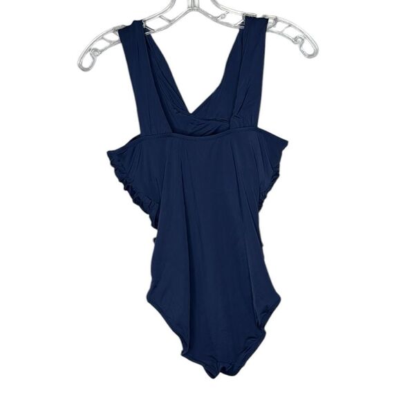 Garnet Hill Ruched-Front Navy One Piece Bathing Suit. Size 4. - Picture 3 of 9